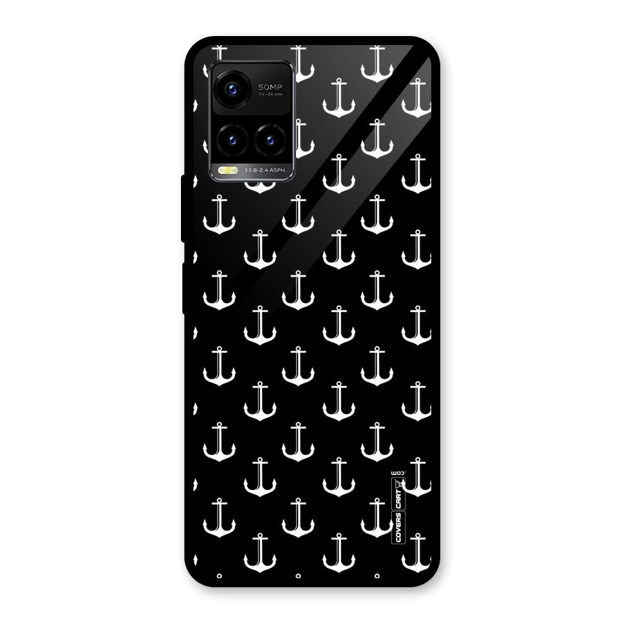 White And Black Anchor Pattern Glass Back Case for Vivo Y21G