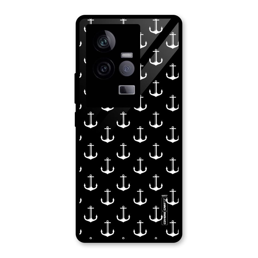 White And Black Anchor Pattern Glass Back Case for Vivo iQOO 11 5G