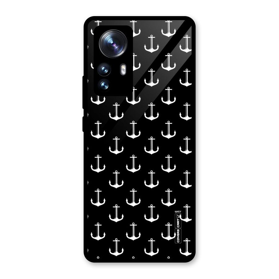 White And Black Anchor Pattern Glass Back Case for Xiaomi 12 Pro