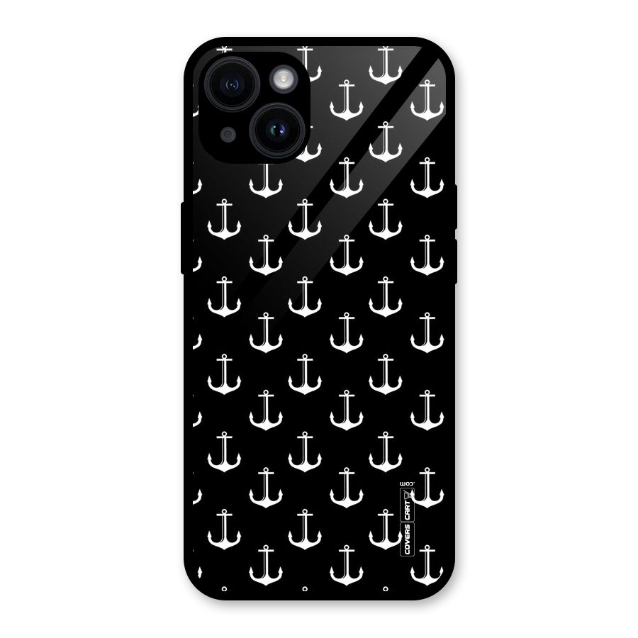 White And Black Anchor Pattern Glass Back Case for iPhone 14