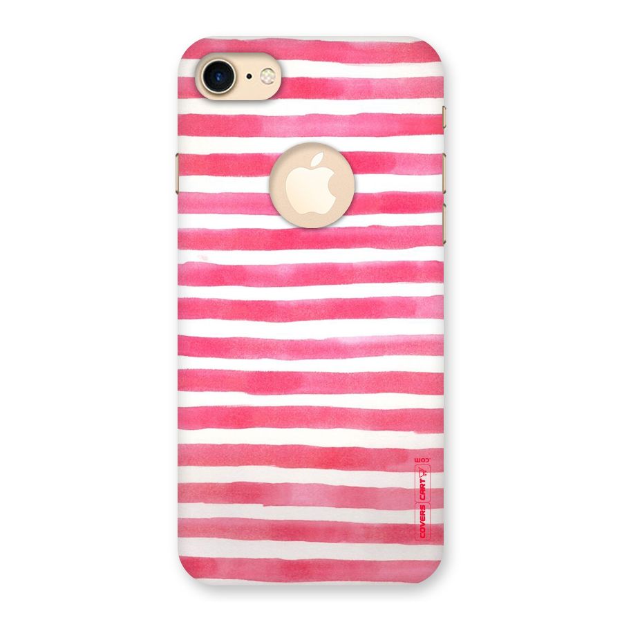 White And Pink Stripes Back Case for iPhone 7 Logo Cut
