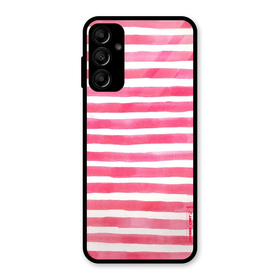 White And Pink Stripes Glass Back Case for Galaxy A14 5G