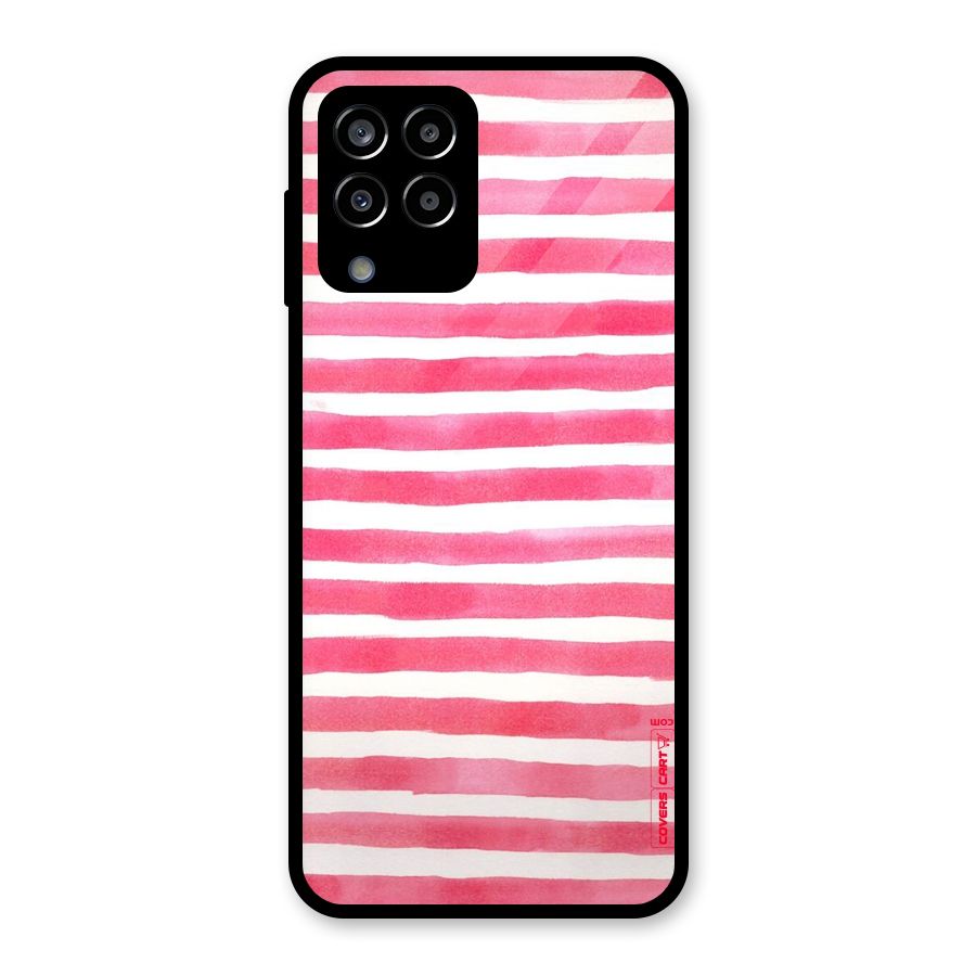 White And Pink Stripes Glass Back Case for Galaxy M33