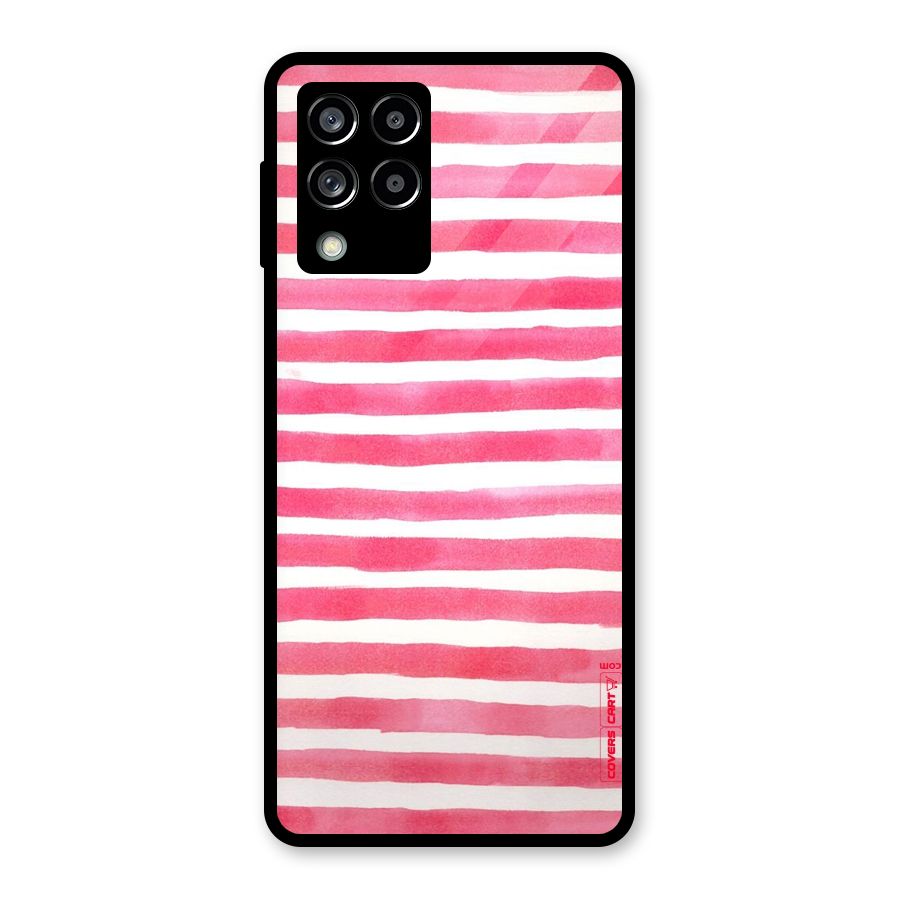 White And Pink Stripes Glass Back Case for Galaxy M53 5G