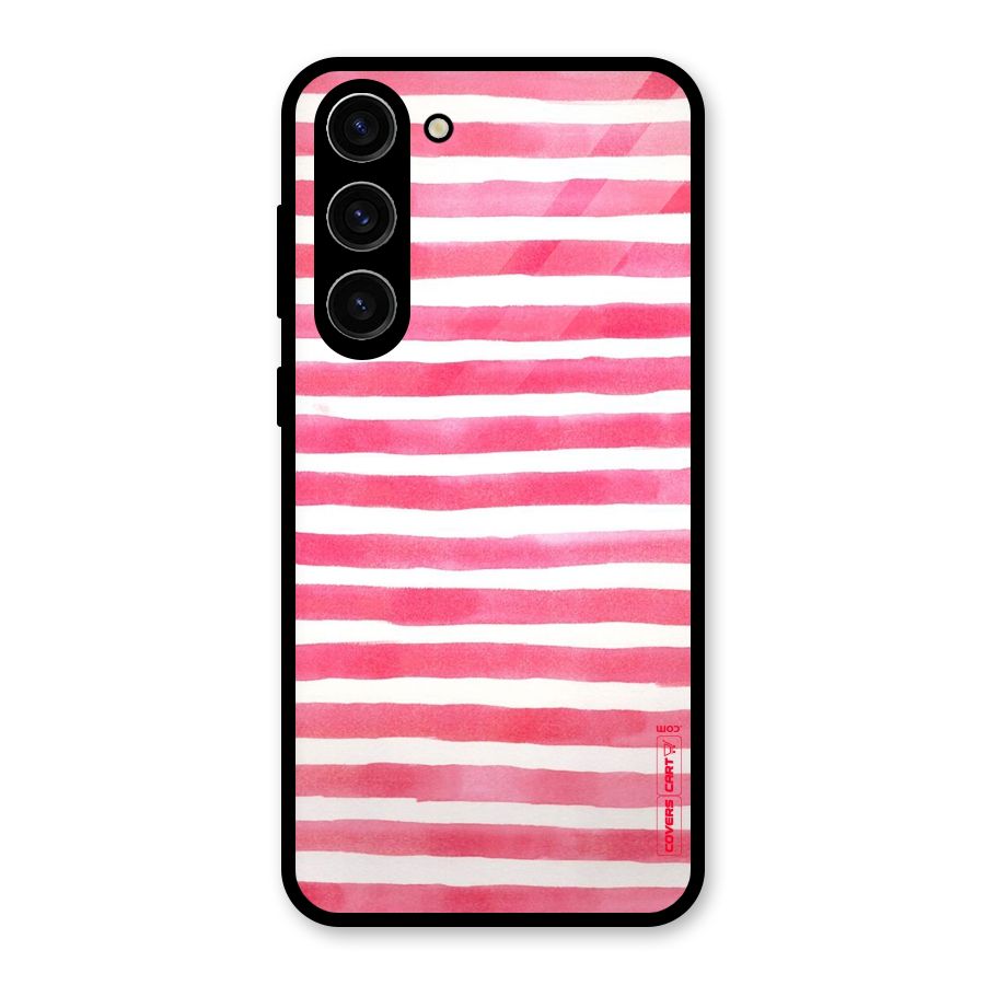 White And Pink Stripes Glass Back Case for Galaxy S23 Plus
