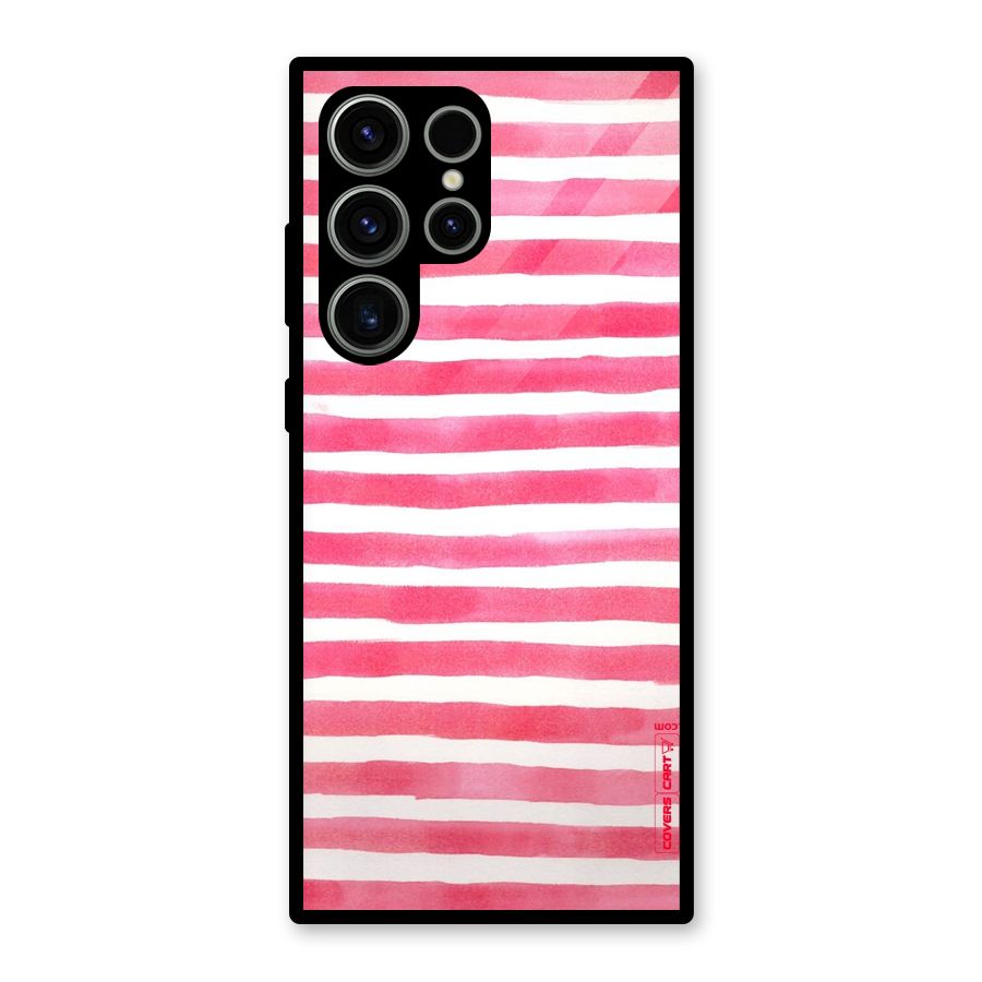 White And Pink Stripes Glass Back Case for Galaxy S23 Ultra
