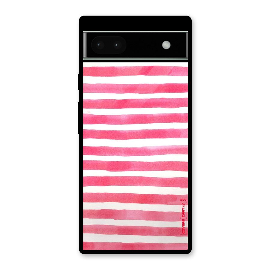 White And Pink Stripes Glass Back Case for Google Pixel 6a