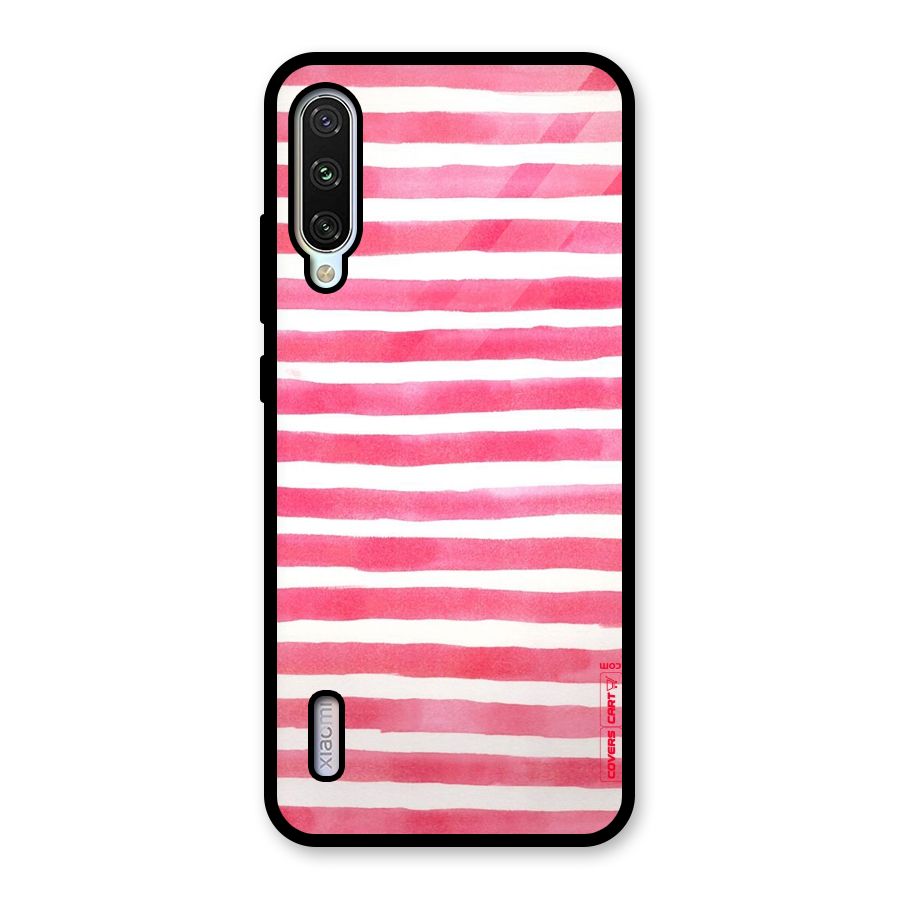White And Pink Stripes Glass Back Case for Mi A3