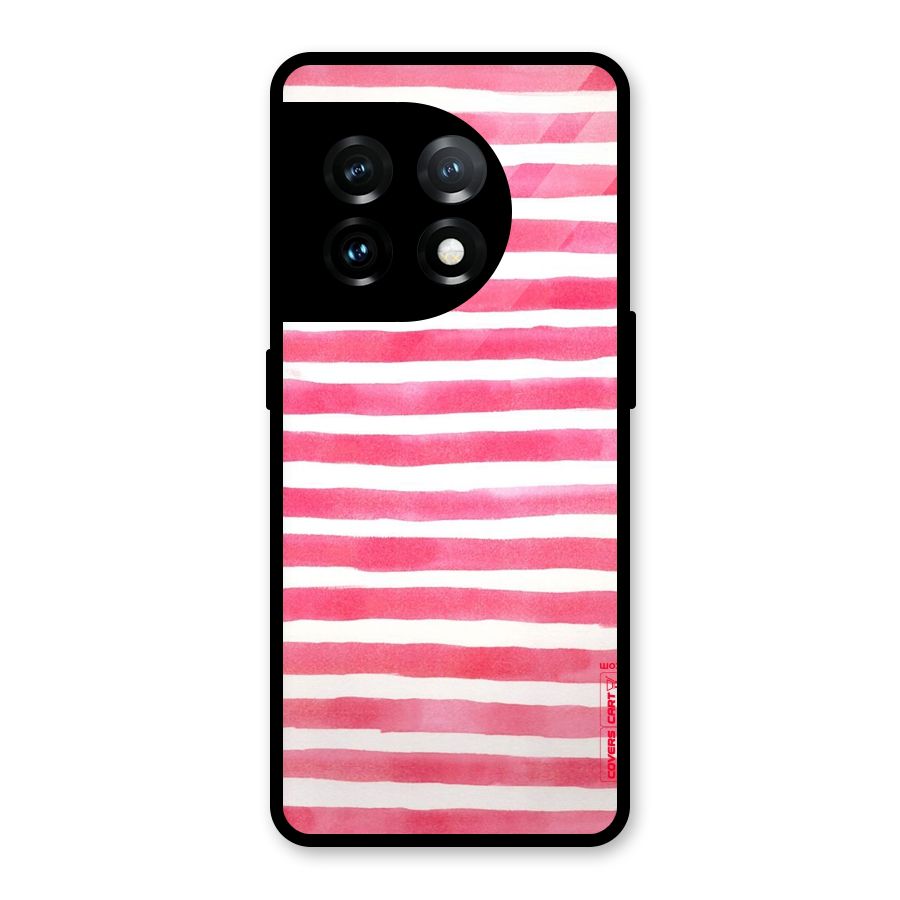 White And Pink Stripes Glass Back Case for OnePlus 11
