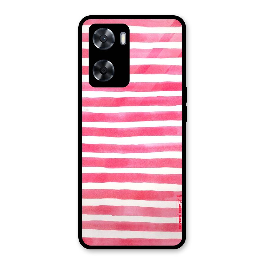 White And Pink Stripes Glass Back Case for Oppo A57 2022