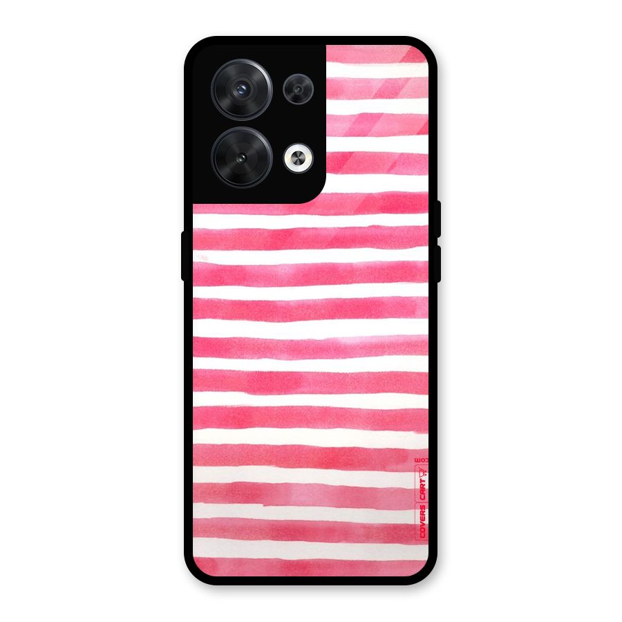 White And Pink Stripes Glass Back Case for Oppo Reno8 5G