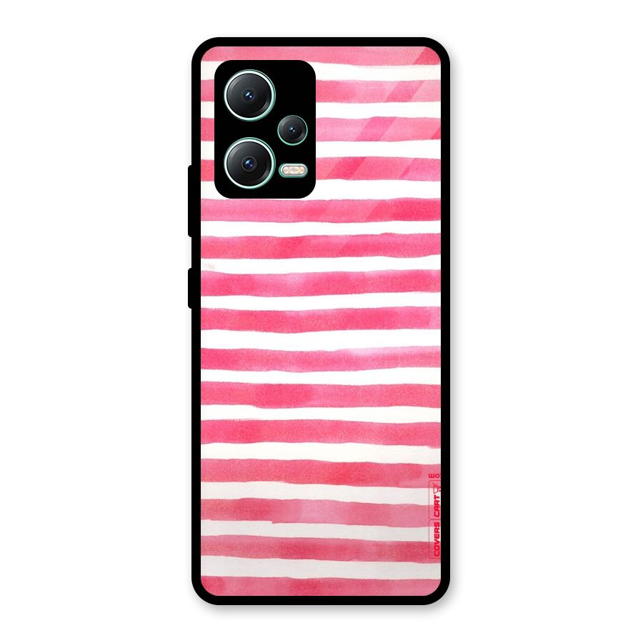 White And Pink Stripes Glass Back Case for Redmi Note 12 5G