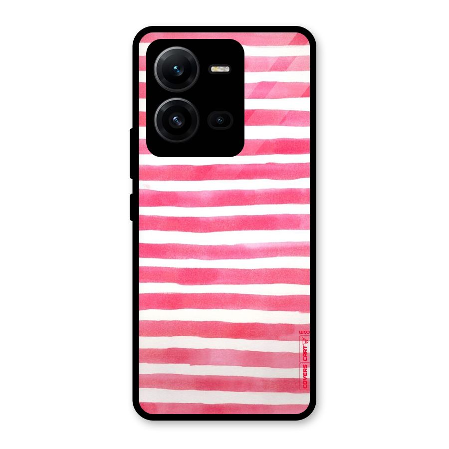 White And Pink Stripes Glass Back Case for Vivo V25