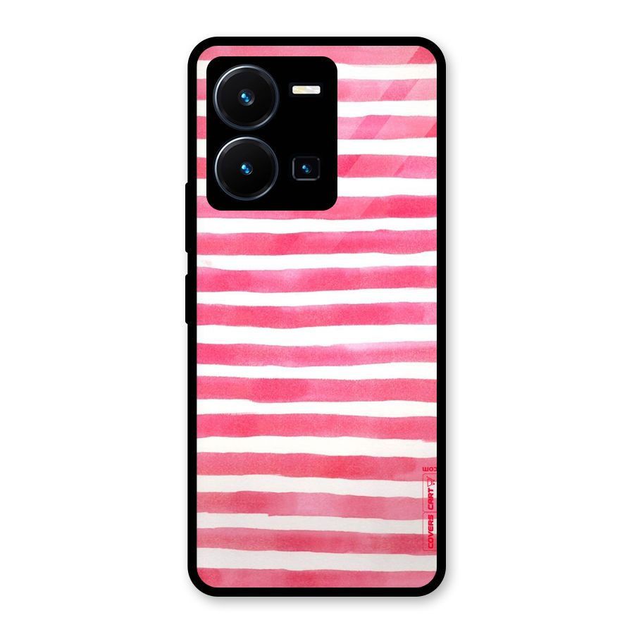 White And Pink Stripes Glass Back Case for Vivo Y35