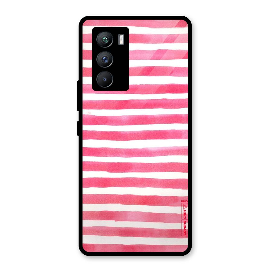 White And Pink Stripes Glass Back Case for Vivo iQOO 9 SE