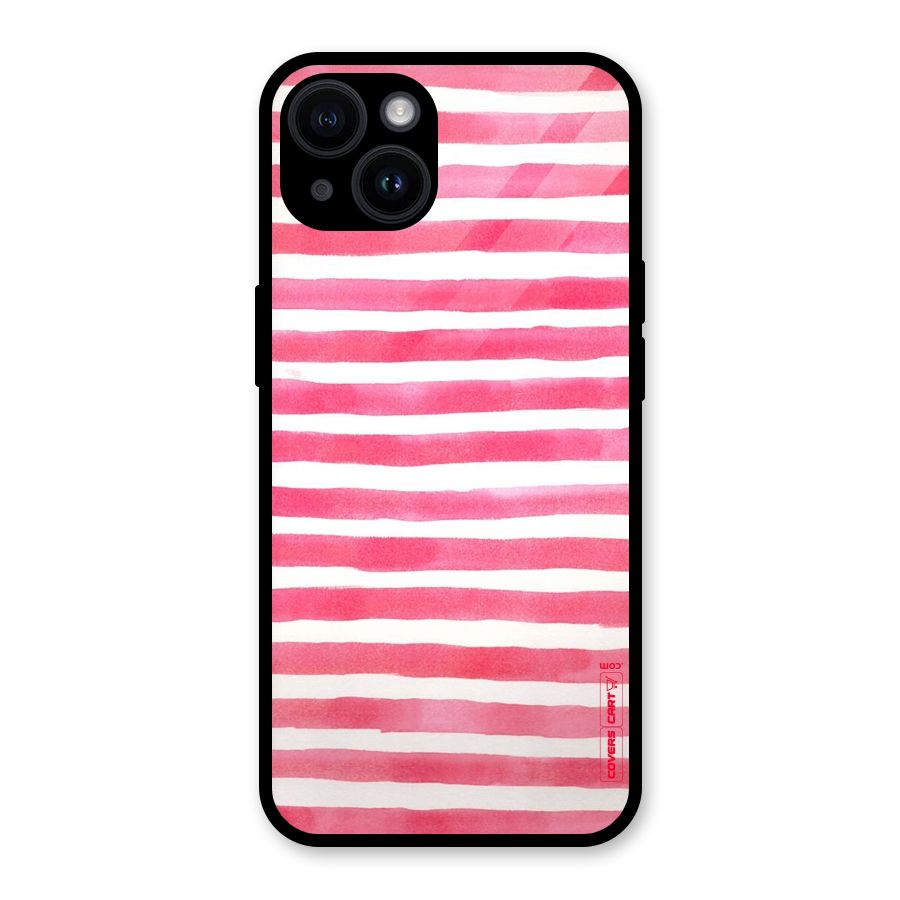 White And Pink Stripes Glass Back Case for iPhone 14