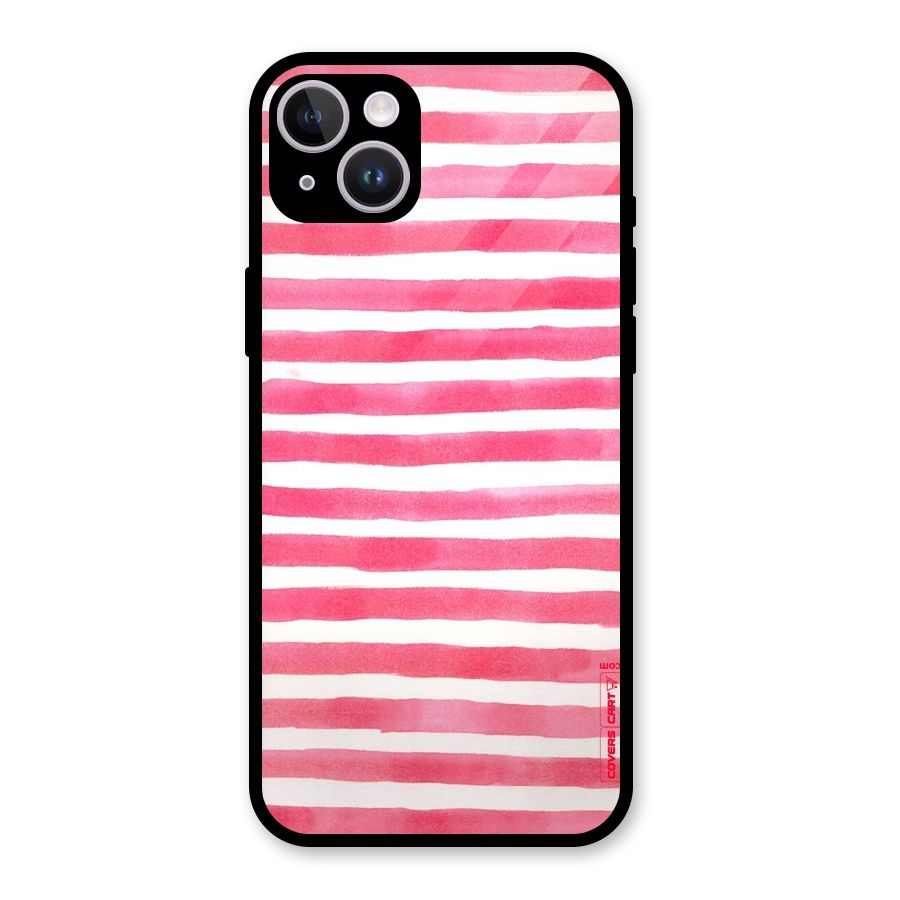 White And Pink Stripes Glass Back Case for iPhone 14 Plus