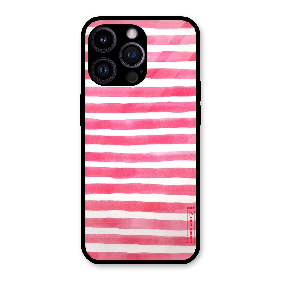 White And Pink Stripes Glass Back Case for iPhone 14 Pro Max