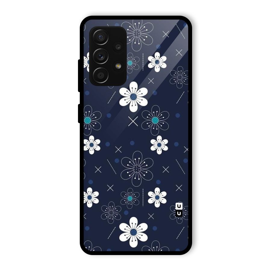White Floral Shapes Glass Back Case for Galaxy A53 5G