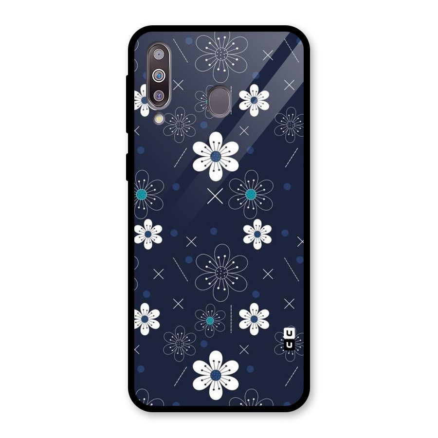 White Floral Shapes Glass Back Case for Galaxy M30