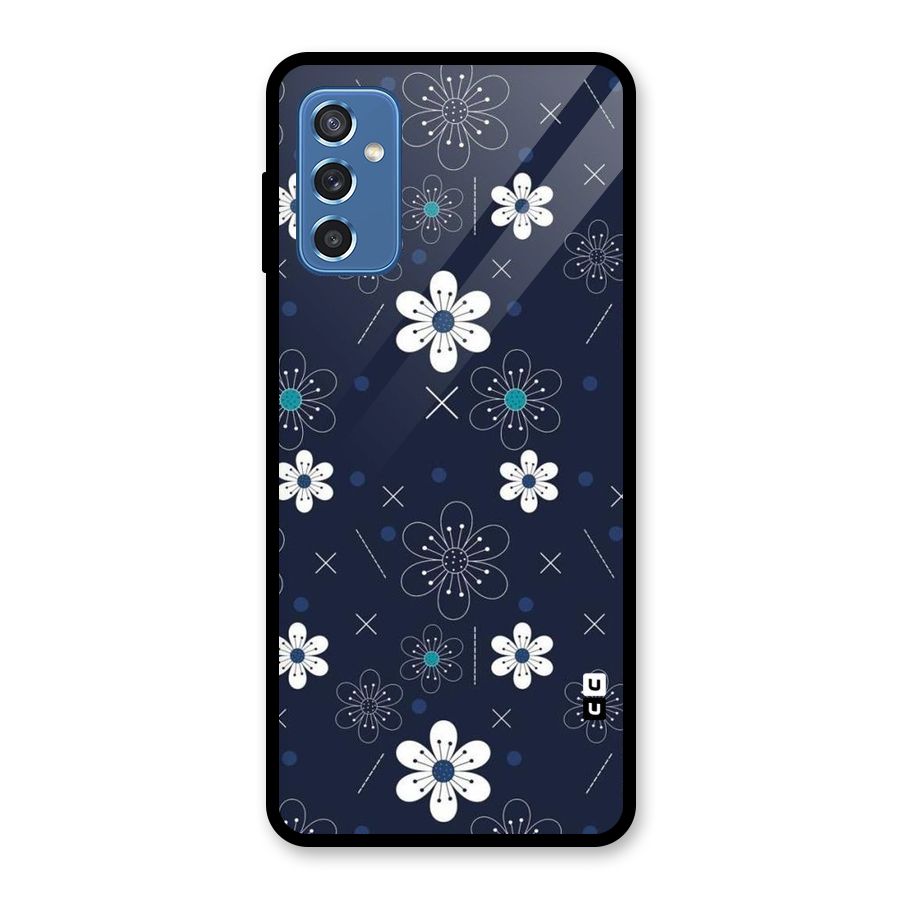 White Floral Shapes Glass Back Case for Galaxy M52 5G