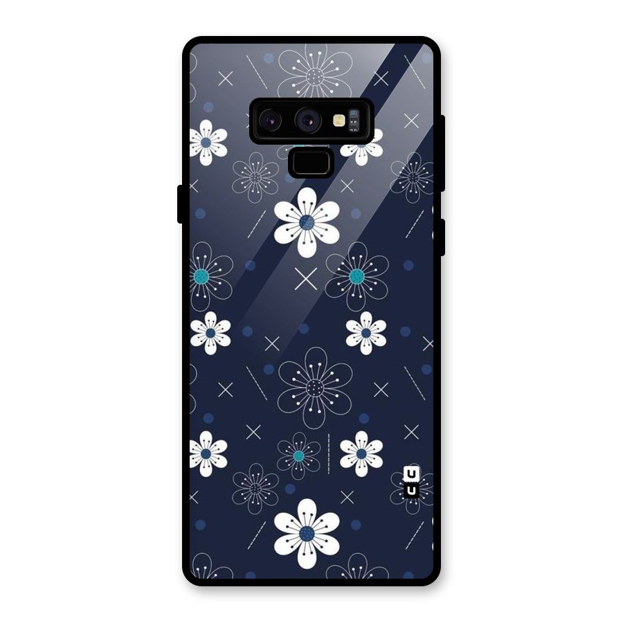 White Floral Shapes Glass Back Case for Galaxy Note 9