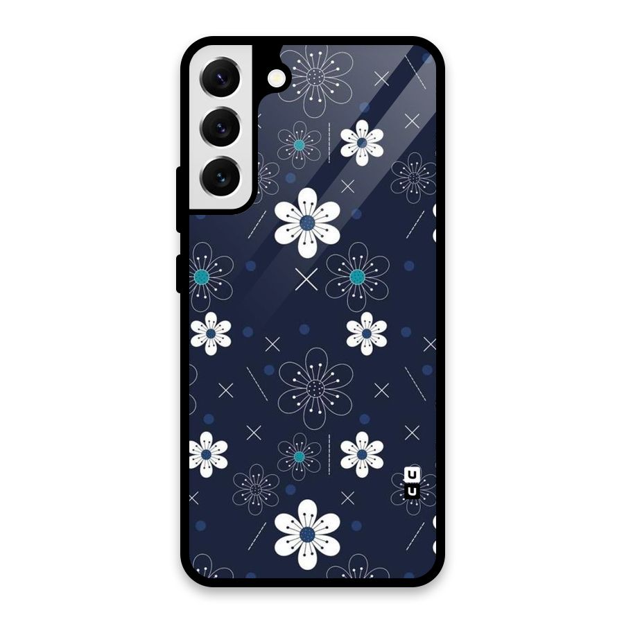 White Floral Shapes Glass Back Case for Galaxy S22 Plus 5G