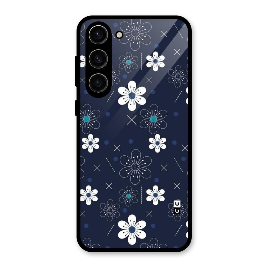 White Floral Shapes Glass Back Case for Galaxy S23 Plus