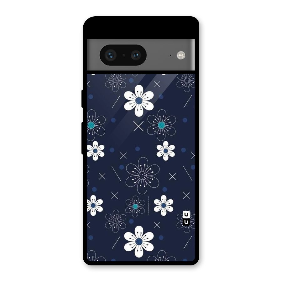 White Floral Shapes Glass Back Case for Google Pixel 7