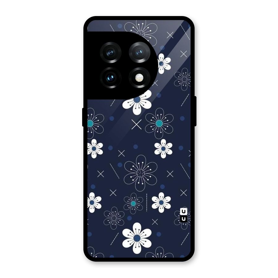 White Floral Shapes Glass Back Case for OnePlus 11