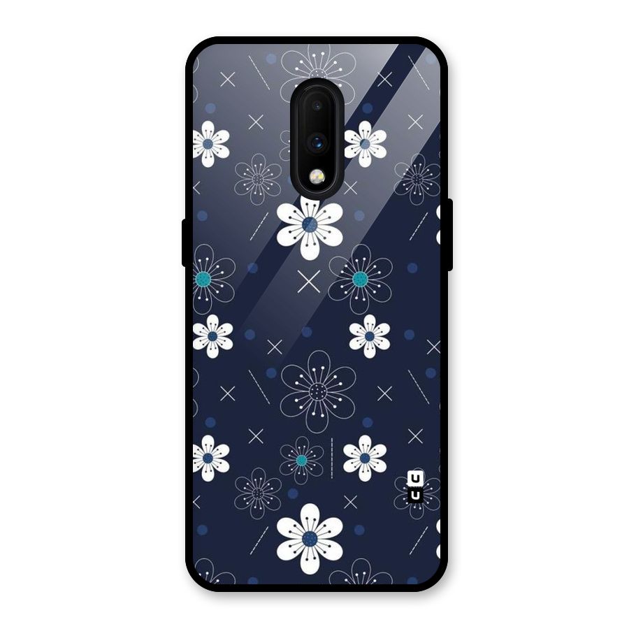 White Floral Shapes Glass Back Case for OnePlus 7