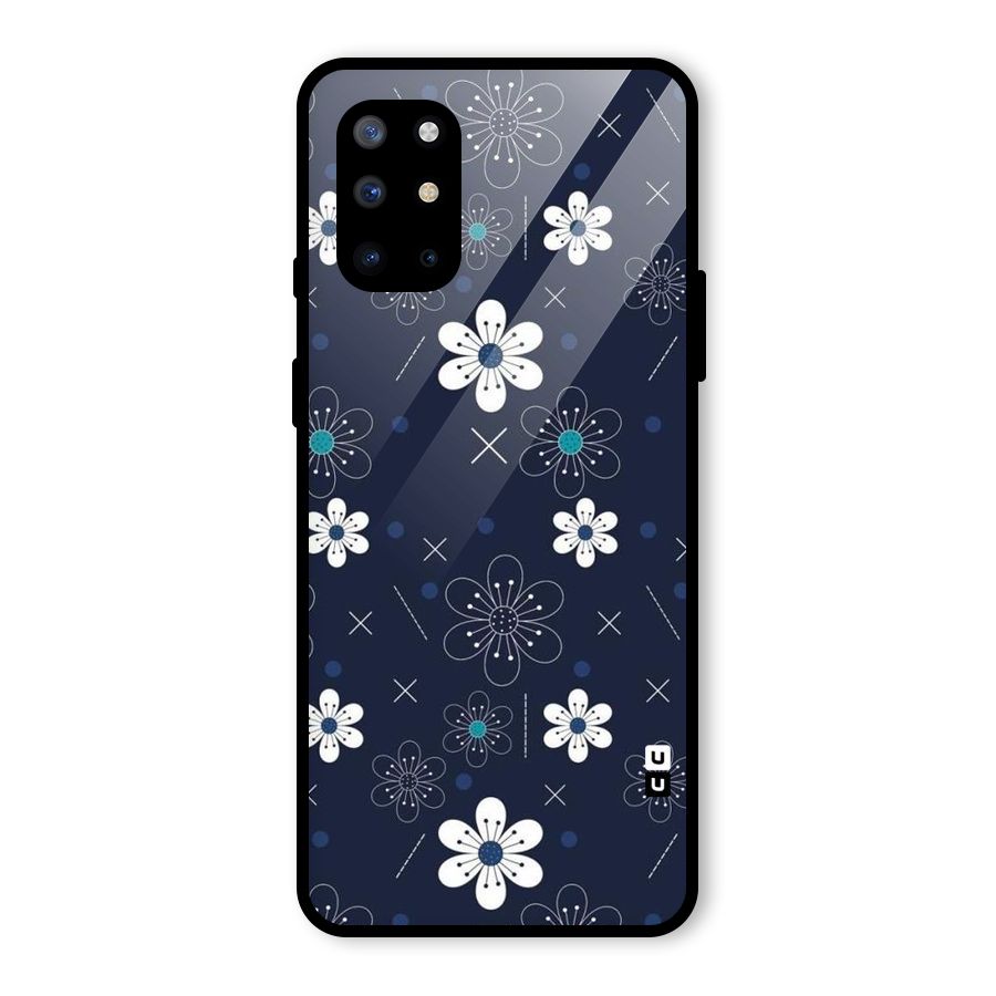 White Floral Shapes Glass Back Case for OnePlus 8T
