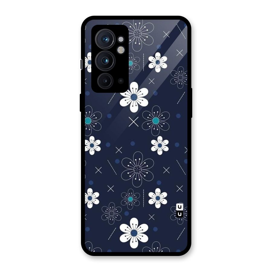 White Floral Shapes Glass Back Case for OnePlus 9RT 5G