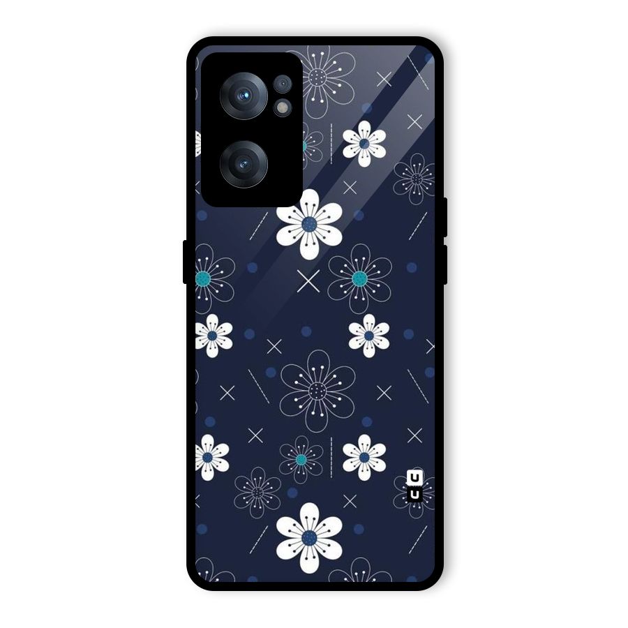 White Floral Shapes Glass Back Case for OnePlus Nord CE 2 5G
