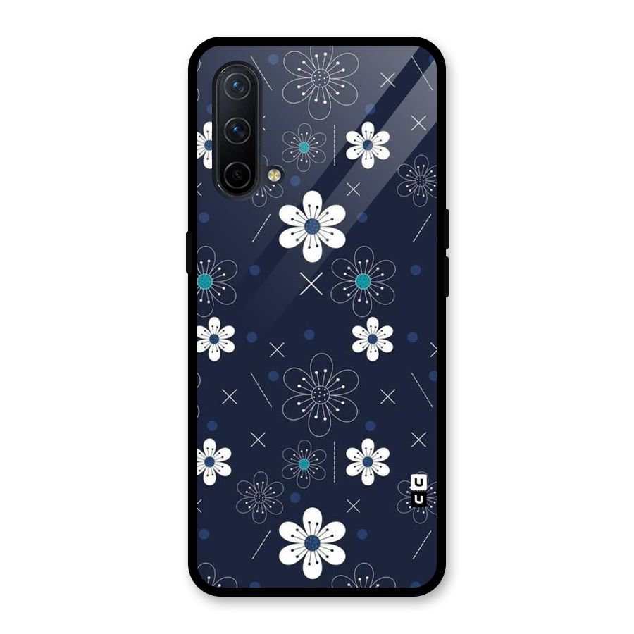 White Floral Shapes Glass Back Case for OnePlus Nord CE 5G