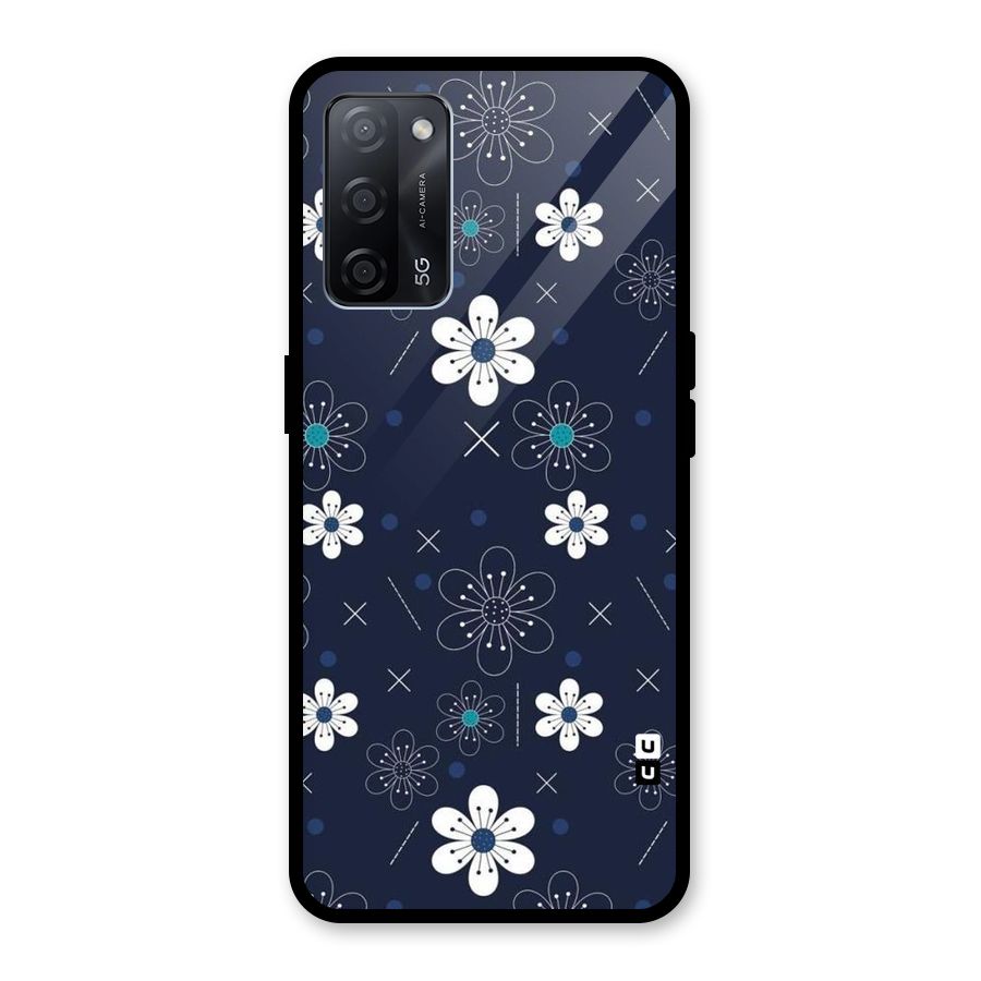 White Floral Shapes Glass Back Case for Oppo A53s 5G