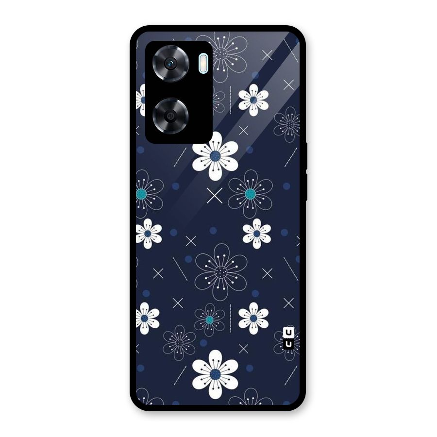 White Floral Shapes Glass Back Case for Oppo A77