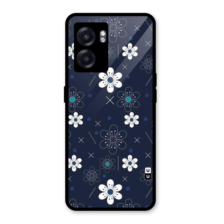 White Floral Shapes Glass Back Case for Oppo K10 (5G)