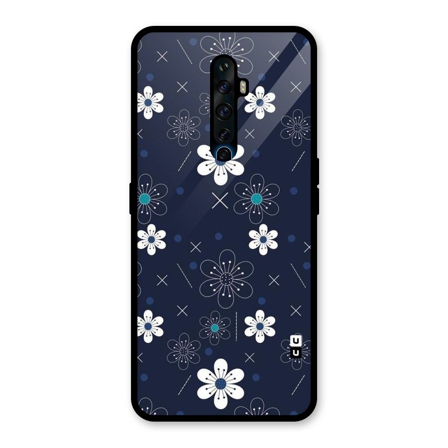White Floral Shapes Glass Back Case for Oppo Reno2 F