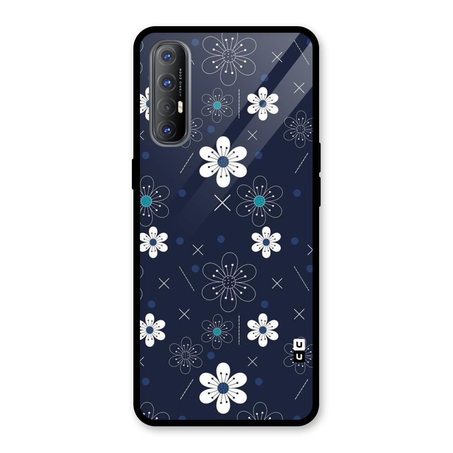 White Floral Shapes Glass Back Case for Oppo Reno3 Pro