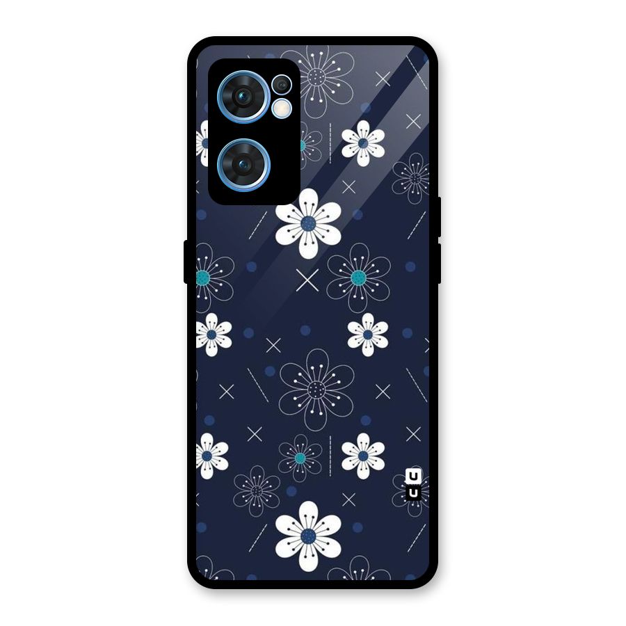 White Floral Shapes Glass Back Case for Oppo Reno7 5G