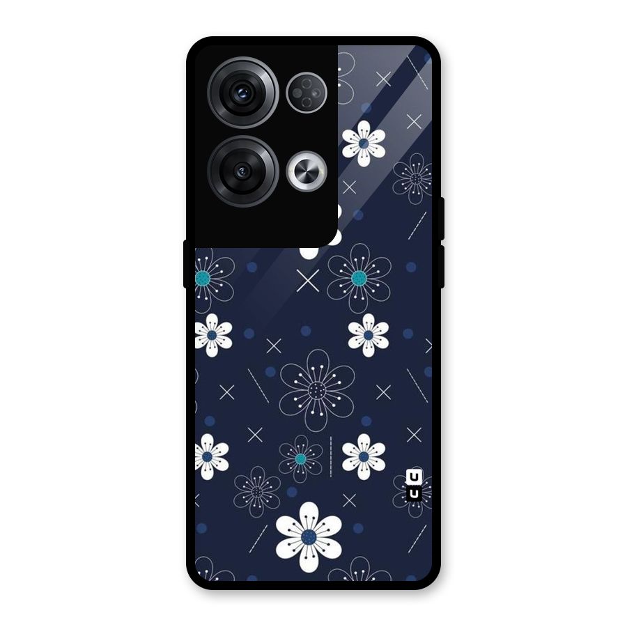 White Floral Shapes Glass Back Case for Oppo Reno8 Pro 5G