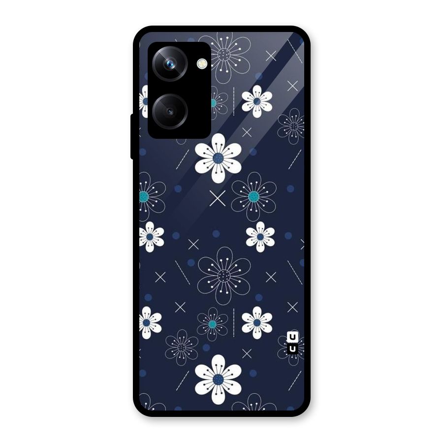 White Floral Shapes Glass Back Case for Realme 10 Pro