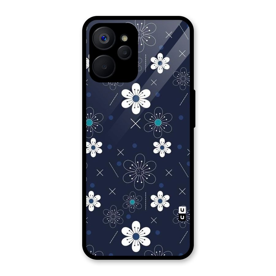 White Floral Shapes Glass Back Case for Realme 9i 5G