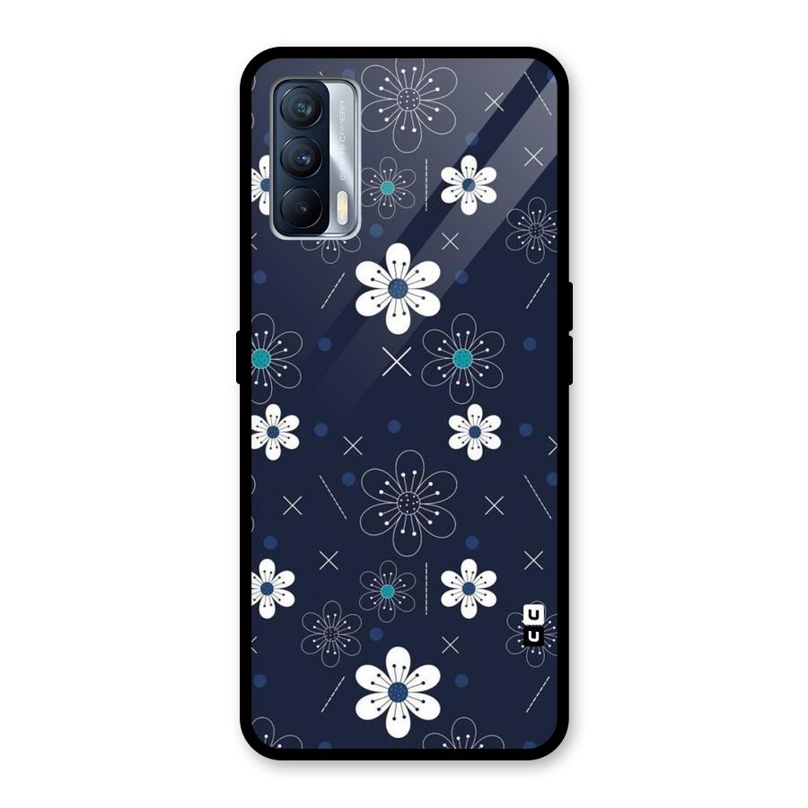 White Floral Shapes Glass Back Case for Realme X7