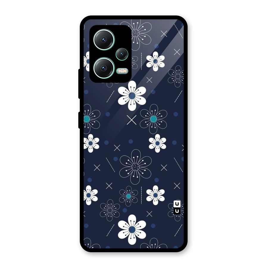 White Floral Shapes Glass Back Case for Redmi Note 12 5G