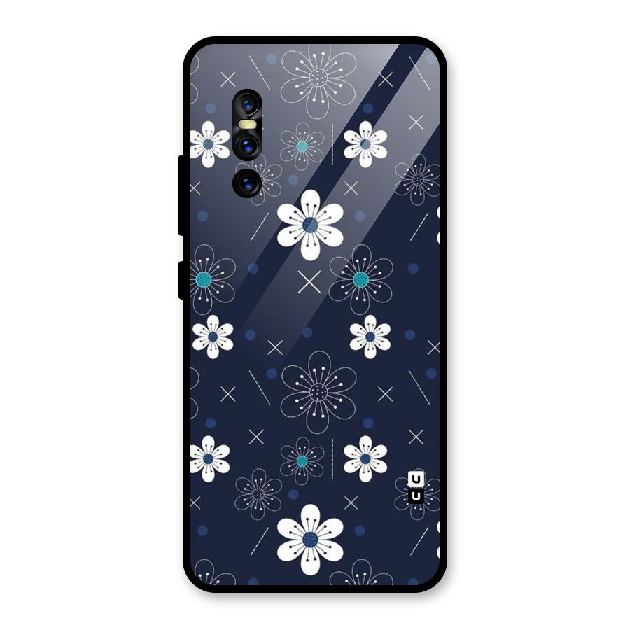 White Floral Shapes Glass Back Case for Vivo V15 Pro