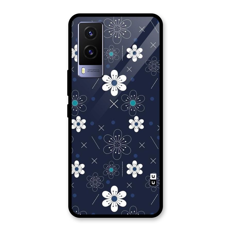 White Floral Shapes Glass Back Case for Vivo V21e 5G