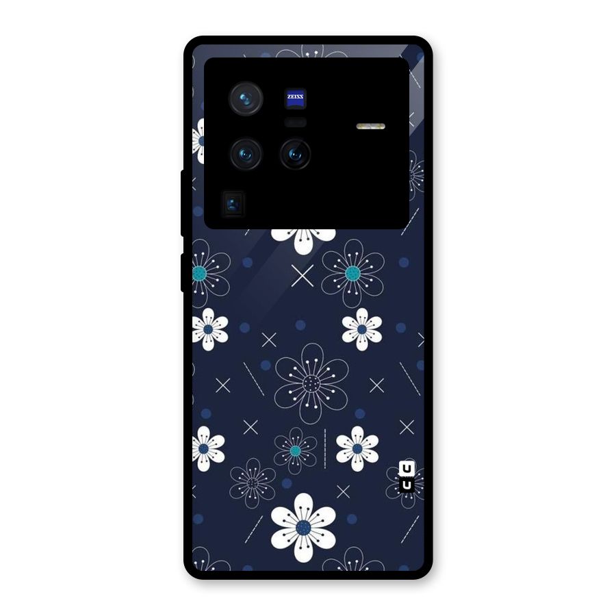 White Floral Shapes Glass Back Case for Vivo X80 Pro