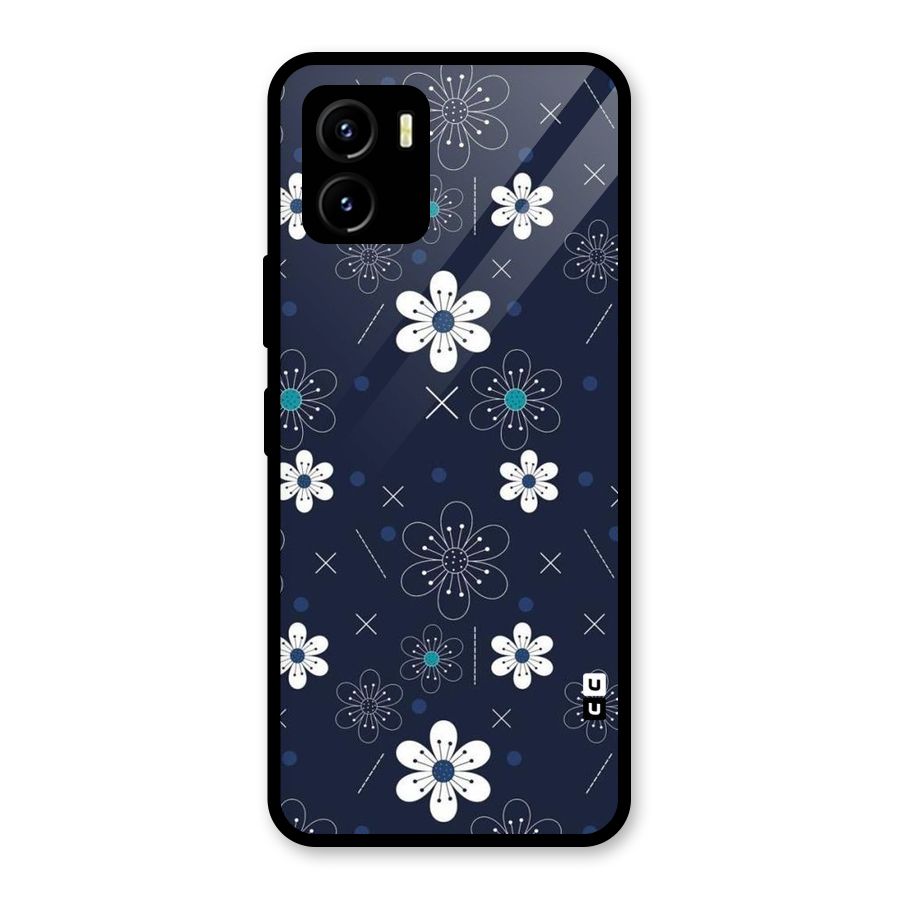 White Floral Shapes Glass Back Case for Vivo Y15s